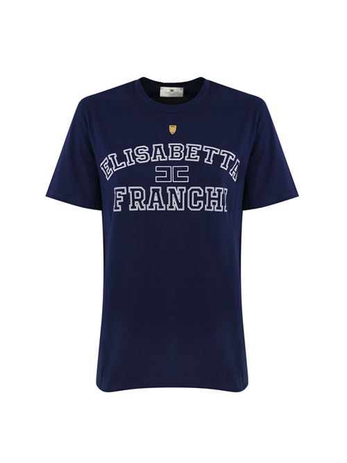 T-shirt in jersey navy con logo stile college Elisabetta Franchi | MA01546E2B75